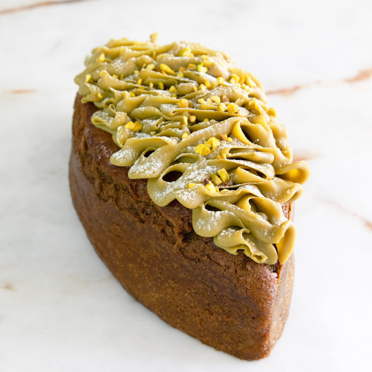 Cake pistache fleur d'oranger coupe